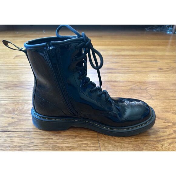 Dr. Martens 1460 Y Combat Boots Unisex Black Patent Leather Side Zip Size M5/L6 - Picture 9 of 10